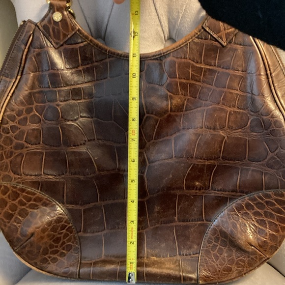 Brooks Brothers Brown Genuine Leather Crocodile-Embossed Women's Bag - Picture 8 of 8